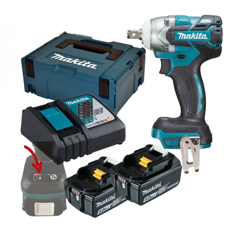 Makita DTW285RTJ 18 V Slagmoersleutel 5,0 Ah accu (2 st), snellader, Mbox Makita DTW285RTJ 18 V Slagmoersleutel 5,0 Ah accu (2 st), snellader, Mbox